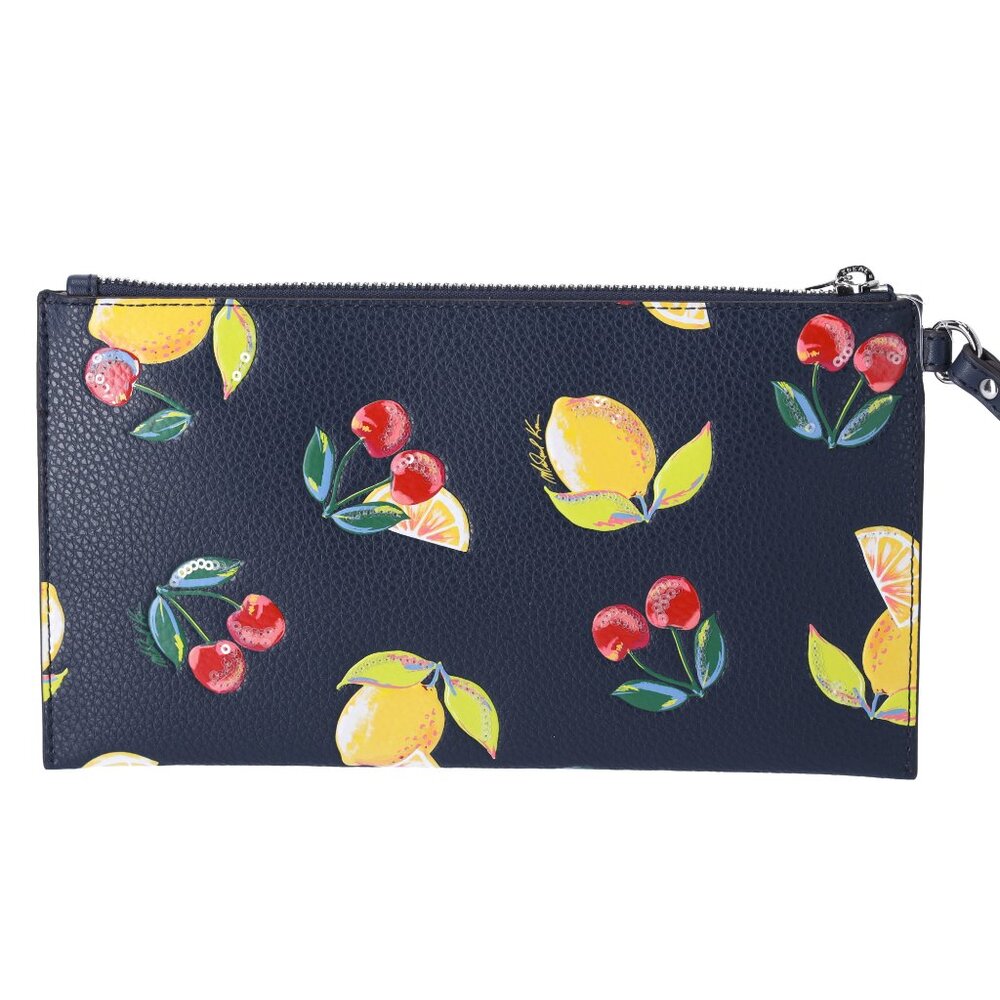 Michael Kors Jet Set Travel Large Top Zip Wristlet Clutch Navy Fruit Handbag - Picture 3 of 4